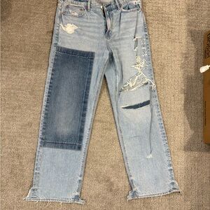 American Eagle Outfitters Distressed Light and Dark Blue Straight Leg Jeans